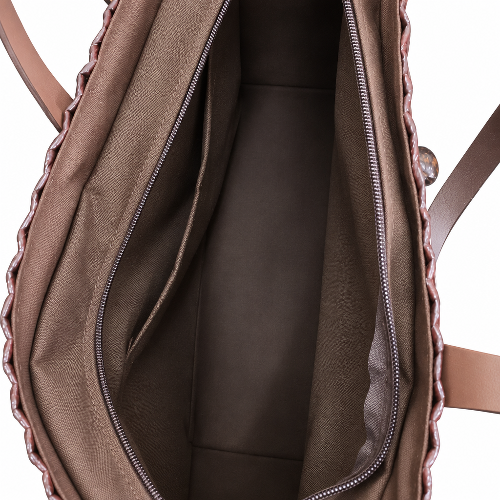 Large Dark Brown Woven Krachut Sedge Handbag — 3