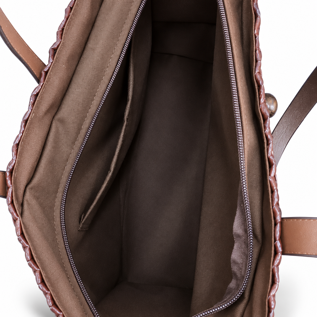 Large Dark Brown Woven Krachut Sedge Handbag — 5