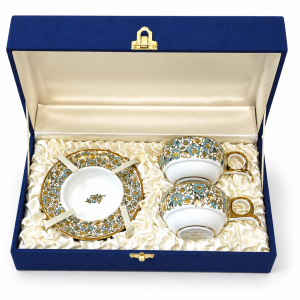 Benjarong espresso cup and saucer set for two in silk box — 2