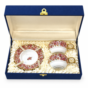 Benjarong espresso cup and saucer set for two in silk box — 3