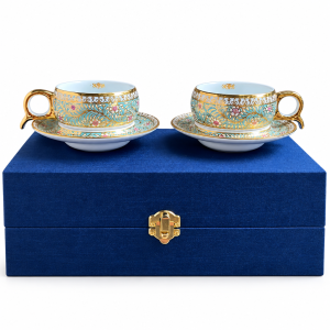 Benjarong espresso cup and saucer set for two in silk box — 4