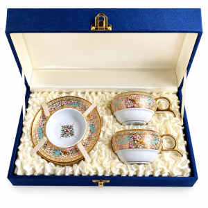 Benjarong espresso cup and saucer set for two in silk box — 5
