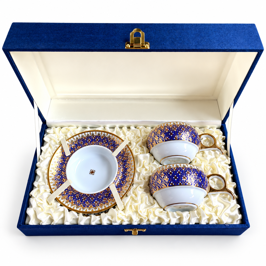 Benjarong espresso cup and saucer set for two in silk box — 6