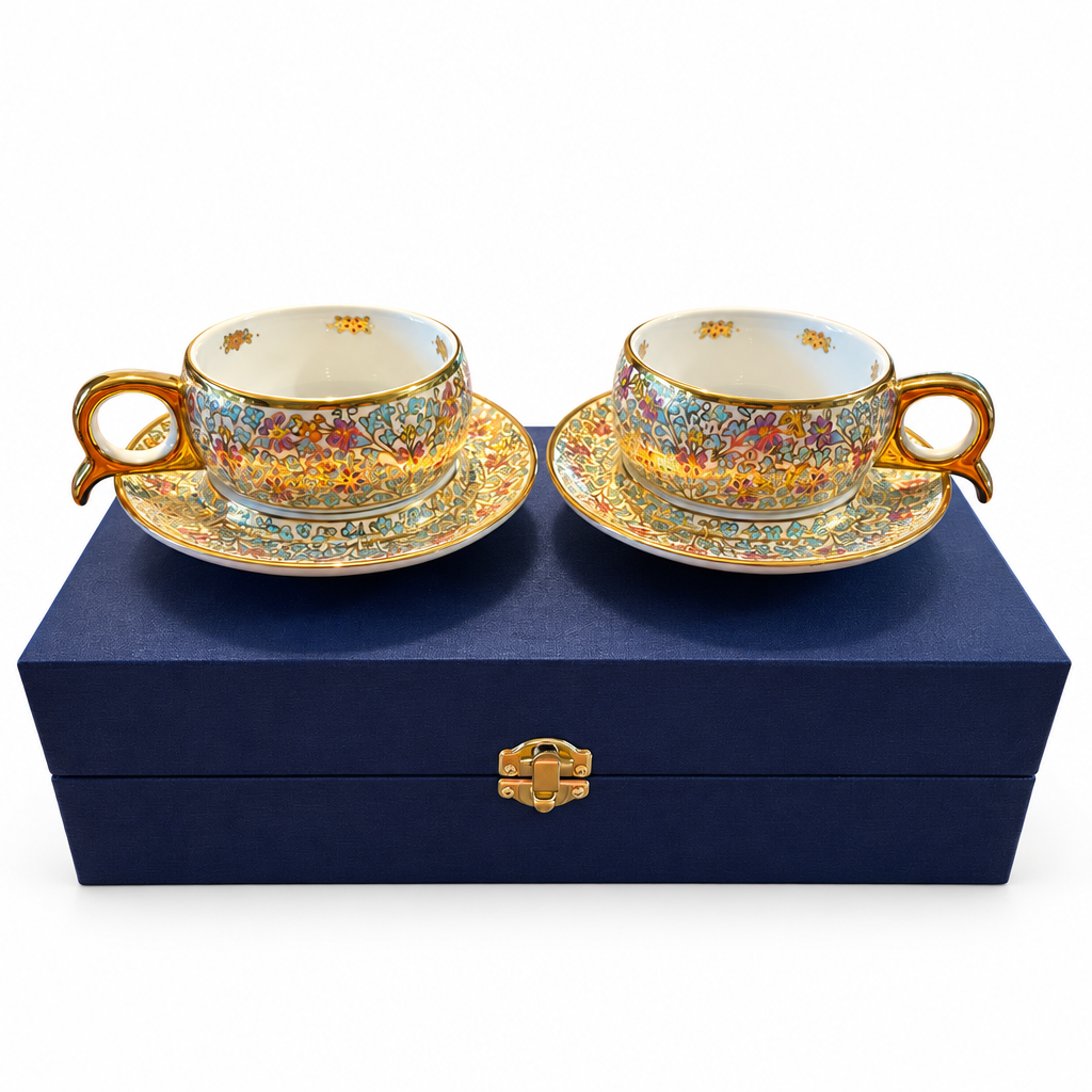Benjarong espresso cup and saucer set for two in silk box — 7