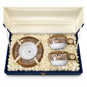Benjarong espresso cup and saucer set for two in silk box — 8