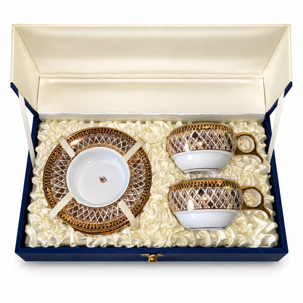 Benjarong espresso cup and saucer set for two in silk box — 8