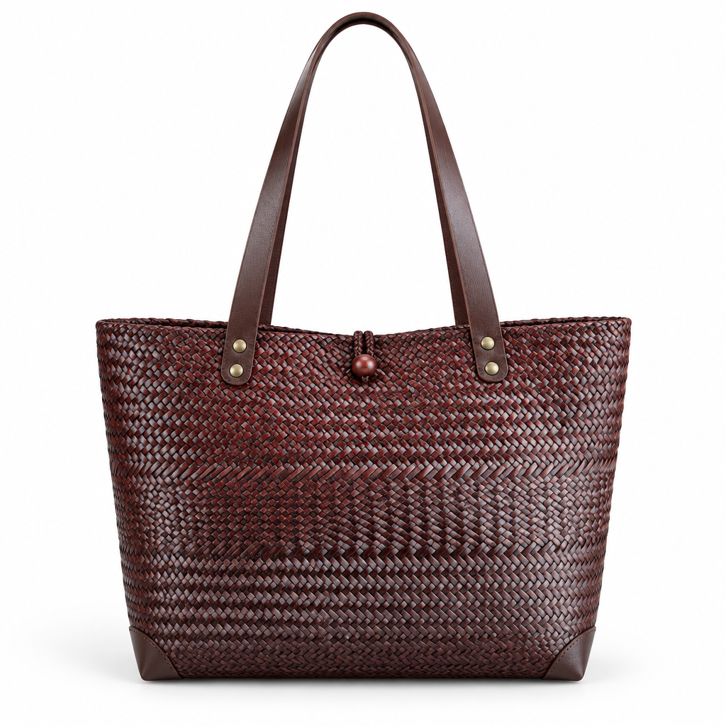 Large Dark Brown Woven Krachut Sedge Handbag — 1