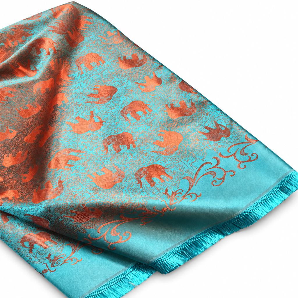 Handwoven Thai Silk Elephant Motif Scarf & Shawl